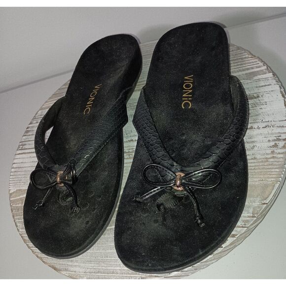 VIONIC, Black Flip Flop with Bow, Woman Size 11 - Picture 1 of 4
